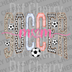Soccer Mom text with leopard print, soccer ball patterns, and pink script DTF transfer ready to press.
