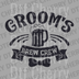 Bold black design for a Bachelor Party saying Groom's Brew Crew with a beer mug and bow tie DTF transfer ready to press.