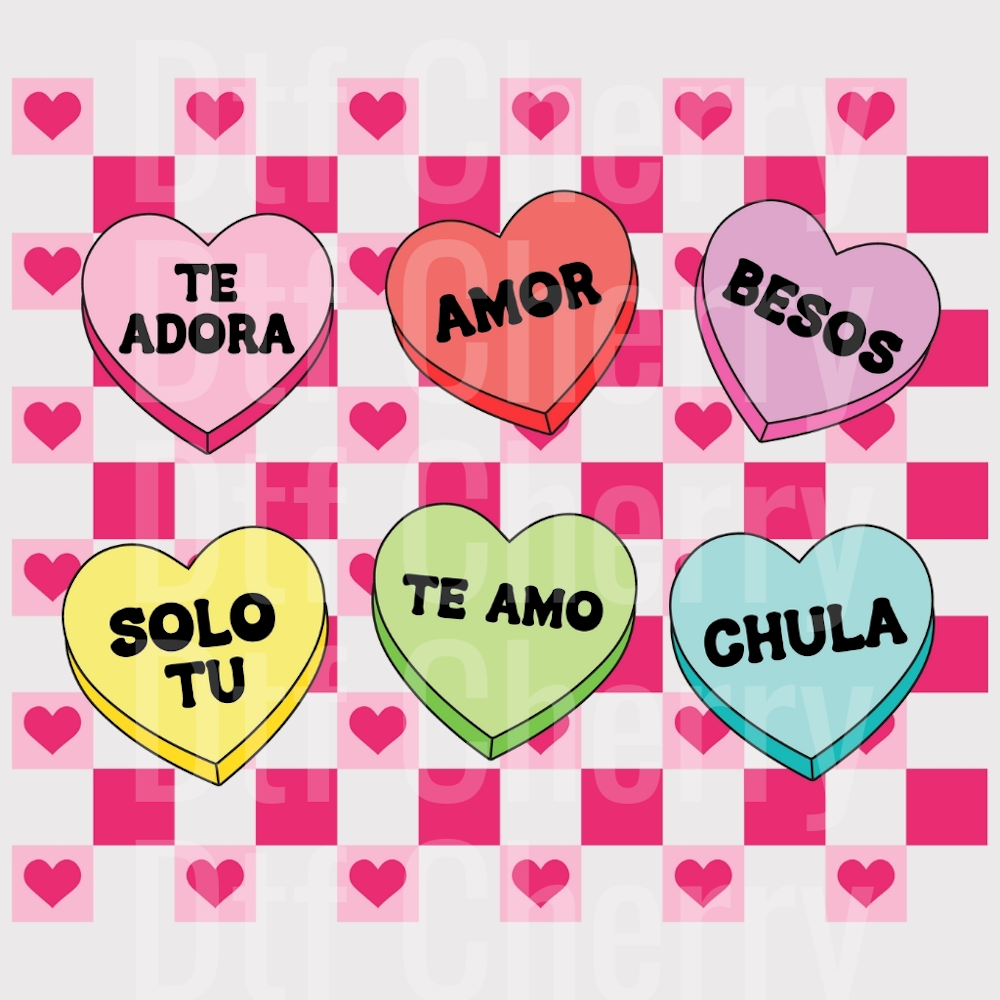 Spanish Language Conversation Hearts DTF Transfer - Valentine's Day Re