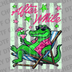 Vibrant illustration of a crocodile in sunglasses lounging on a beach chair with a cocktail and text After While DTF transfer ready to press.