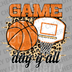 Game Day Y'all text with a basketball, hoop, and leopard print background splash DTF transfer ready to press.