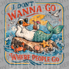 Illustration of a duck with a mermaid tail wearing sunglasses and holding a cocktail on a rock with a crab and text I Don't Wanna Go Where People Go DTF transfer ready to press.