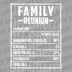 White nutrition facts label design for a Family Reunion featuring laughs, embarrassing stories, and eye rolls DTF transfer ready to press.