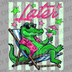 Vibrant illustration of an alligator in sunglasses and a floral shirt lounging with a cocktail and the text Later DTF transfer ready to press.