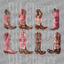 Collage of eight different cowboy boots in pink and brown with floral embroidery patterns DTF transfer ready to press.