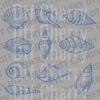 Collage of nine different vintage blue seashell illustrations in a monochromatic engraving style DTF transfer ready to press.