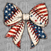 Distressed baseball bow with American flag pattern and red stitches DTF transfer ready to press.